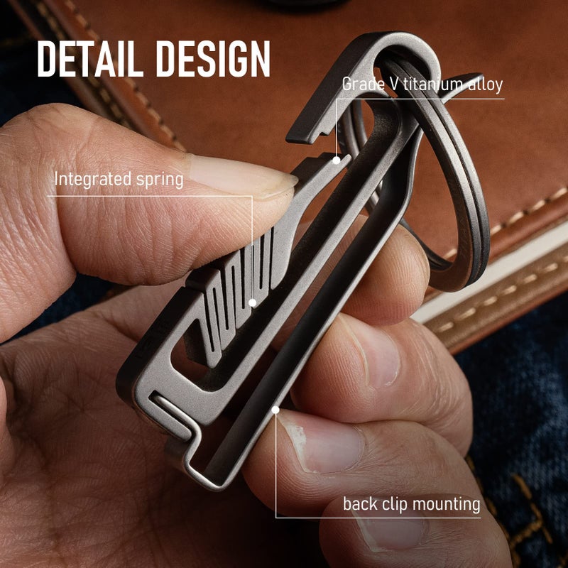FEGVE Titanium Belt Key Clip with Key Ring, Belt Key Holder Key Chain Clip Black Keychain for Men(Grey) - Image 2